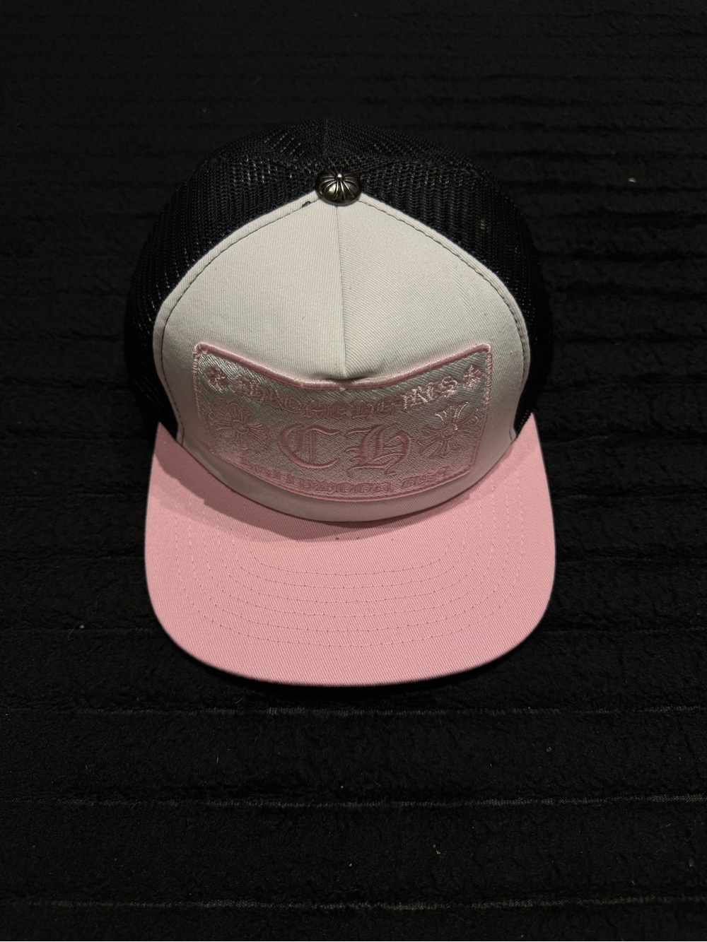 Chrome Hearts Black Mesh Cap with Pink Brim